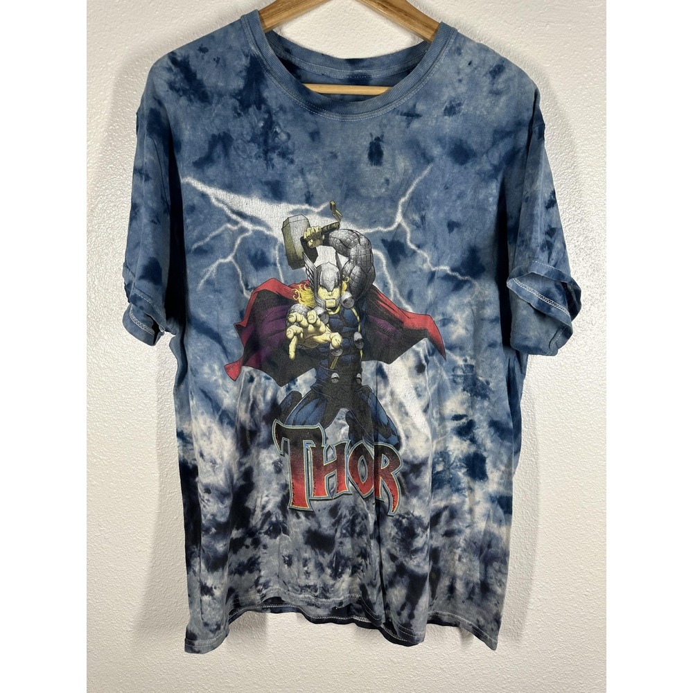 Thor Shirt Mens Medium Blue Tie Dye Marvel Comic‎ Superhero Graphic Tee